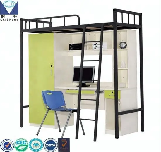 Student used dormitory bunk bed with study table and wardrobe