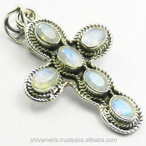 เครื่องประดับที่กำหนดเอง925สเตอร์ลิงเงินสีรุ้งพลอยมูนสโตนจี้เครื่องประดับที่ดีและมีเสน่ห์ - Product Image 2