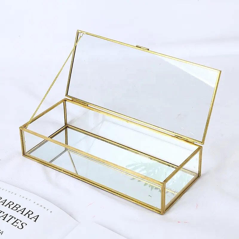 DIGU Custom beautiful handmade square mirror glass golden jewelry clear display box