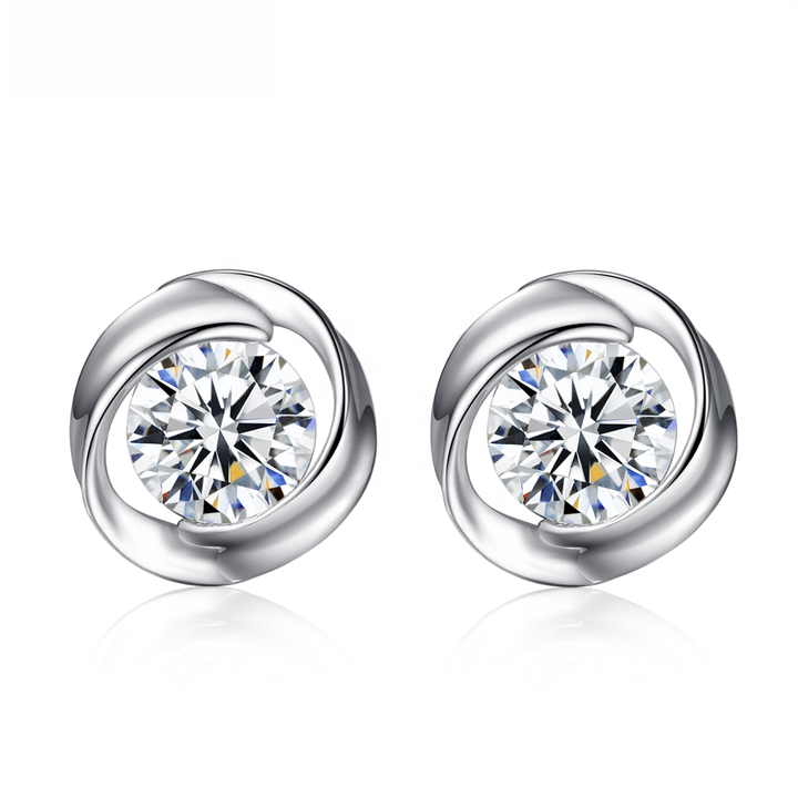 CZ Stud Earrings White Gold Plated 