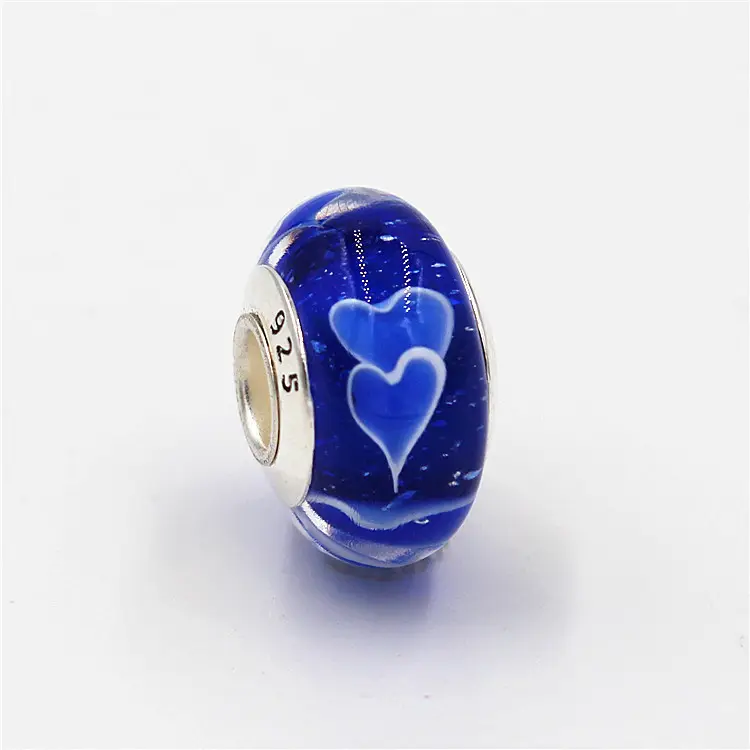 Stamped 925 Silver Heart Love Murano Lampwork Glass Charm Bead New style