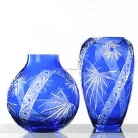Edo-Kiriko Cut Glass Blue Glass vase Handblown Colored Glass Vases