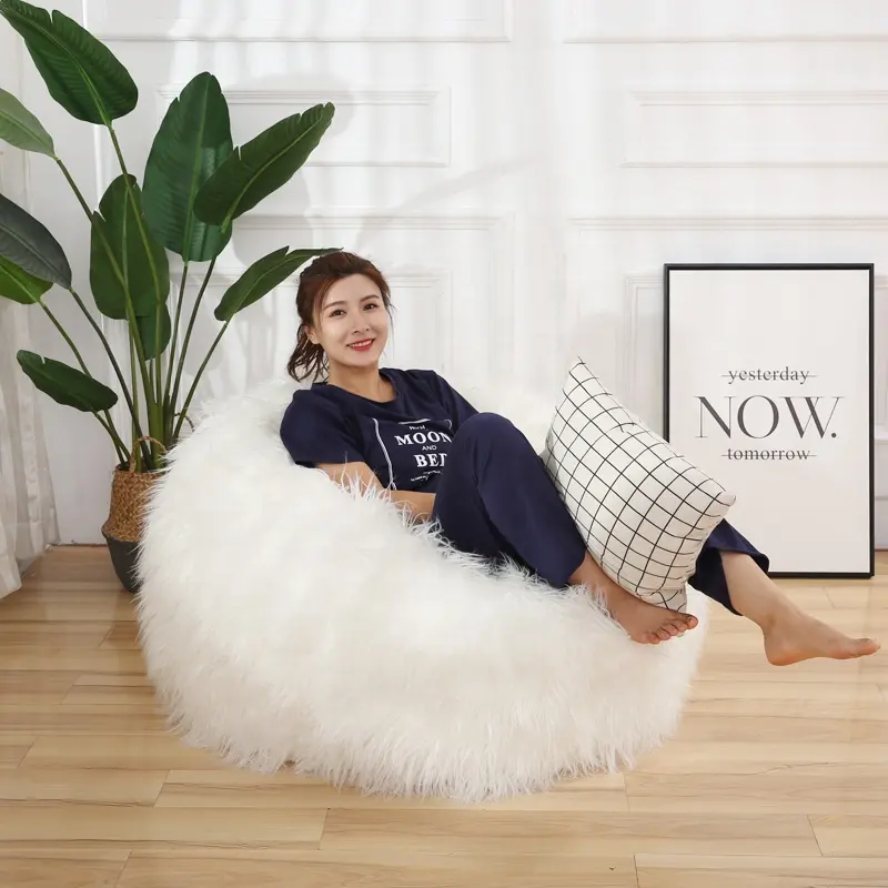 2018 Visi Hotsale Luxe Faux Shaggy Bont Indoor Bean Bag Stoel Bladerdeeg Cover Groothandel