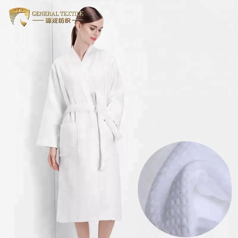 Bán Buôn 100% Cotton Khách Sạn Waffle Weave Robe Kimono Spa Áo Choàng Tắm