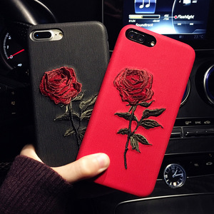 Dropshipping embriodery floral flor Cruz puntada caja de cuero del teléfono celular para <span class=keywords><strong>el</strong></span> iPhone x 8 8 más 7 7 más 6 6 Más - Product Image 1