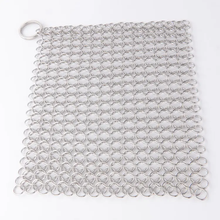 7x7 Roestvrij Staal Gietijzer Cleaner 316l Chainmail Scrubber Voor Gietijzeren Pan Gietijzeren Schraper Ronde