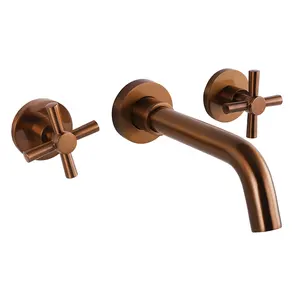 Bathroom Brushed Rose Gold Basin Sink Faucet Dual Handle Tap