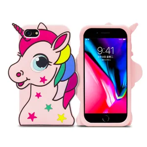 Funda de teléfono a prueba de golpes de goma de silicona caballo unicornio colorido Adorable