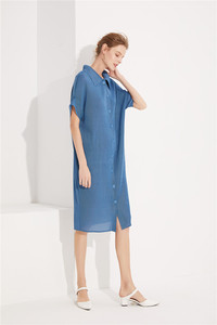 Kardigan Berkancing Besar Kasual Musim Panas 2023 Baju Wanita Berlipat Panjang Lengan Pendek Biru Muda Gaun Panjang Medium - Product Image 4