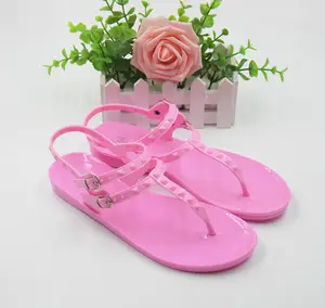 Sandal Flat PVC Wanita, Sandal PVC Datar Mode Mewah Harga Murah Pabrik Kristal Baru