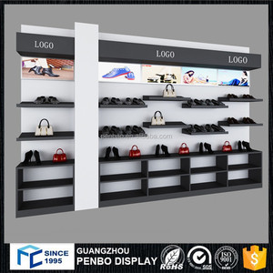 Personalizado zapatos de compras de metal de montaje en pared de madera estante <span class=keywords><strong>zapatero</strong></span> para la exhibición comercial - Product Image 1