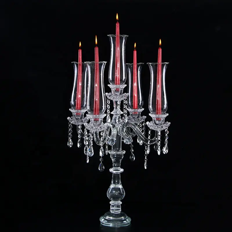 Tempat Lilin Kristal 5 Lengan Tinggi Meja Kaca Candelabra Pernikahan Murah Pusat Meja Pernikahan Tempat Lilin Kaca 5 Lengan