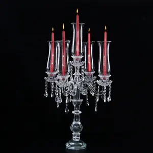 Crystal candle holder 5 arms tall cheap wedding candelabra glass table /Wedding Table Center 5-arm Glass Candlestick