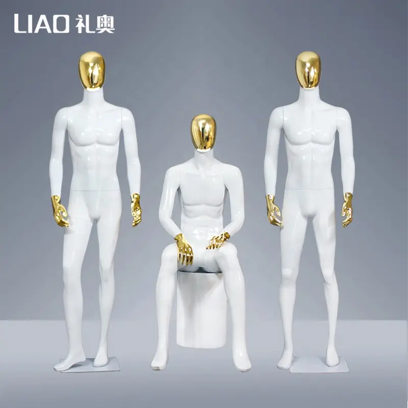 High Quality Gold Chrome mannequin male shirt display mannequins Stand and Sitting