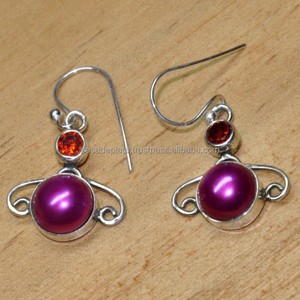 Best Quality Round Shape <b>Garnet</b> Pearl 925 Sterling Silver Handmade Designer <b>Earrings</b> Fine Jewelry - Product Image 2