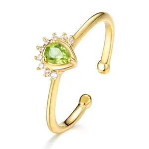 Fashion Design Women Jewelry Silver Gem Stone Peridot Ring