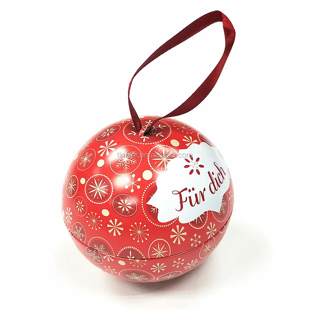 Caixa de lata personalizada de presente de natal, forma de bola para doces