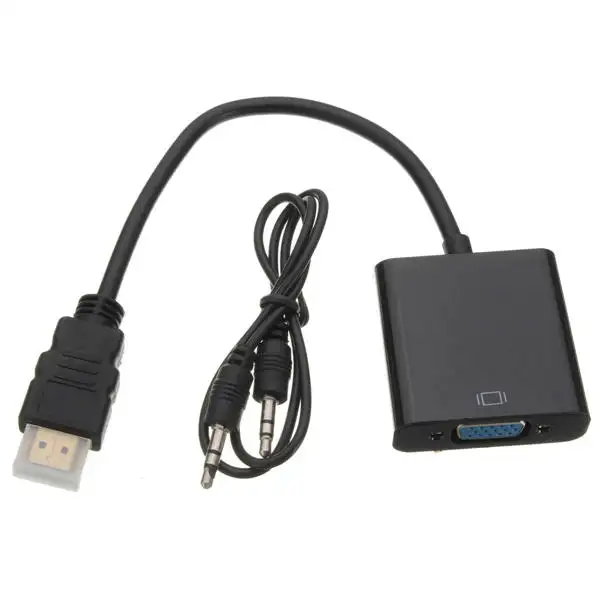 Kabel Adaptor Konverter HDMI Ke VGA, Kabel Adaptor Konverter HDMI Male Ke VGA Female RGB Analog VGA Audio HD 1080P untuk PC Laptop DVD