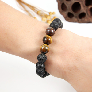 สินค้าขายดีในยุโรป สร้อยข้อมือหินไทเกอร์อายและหินลาวา ขนาด 8/10/12 มม. - Product Image 2