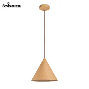 Savia-lámpara colgante de madera maciza con forma de triángulo, moderna, E27 Led, lámpara colgante de techo de madera
