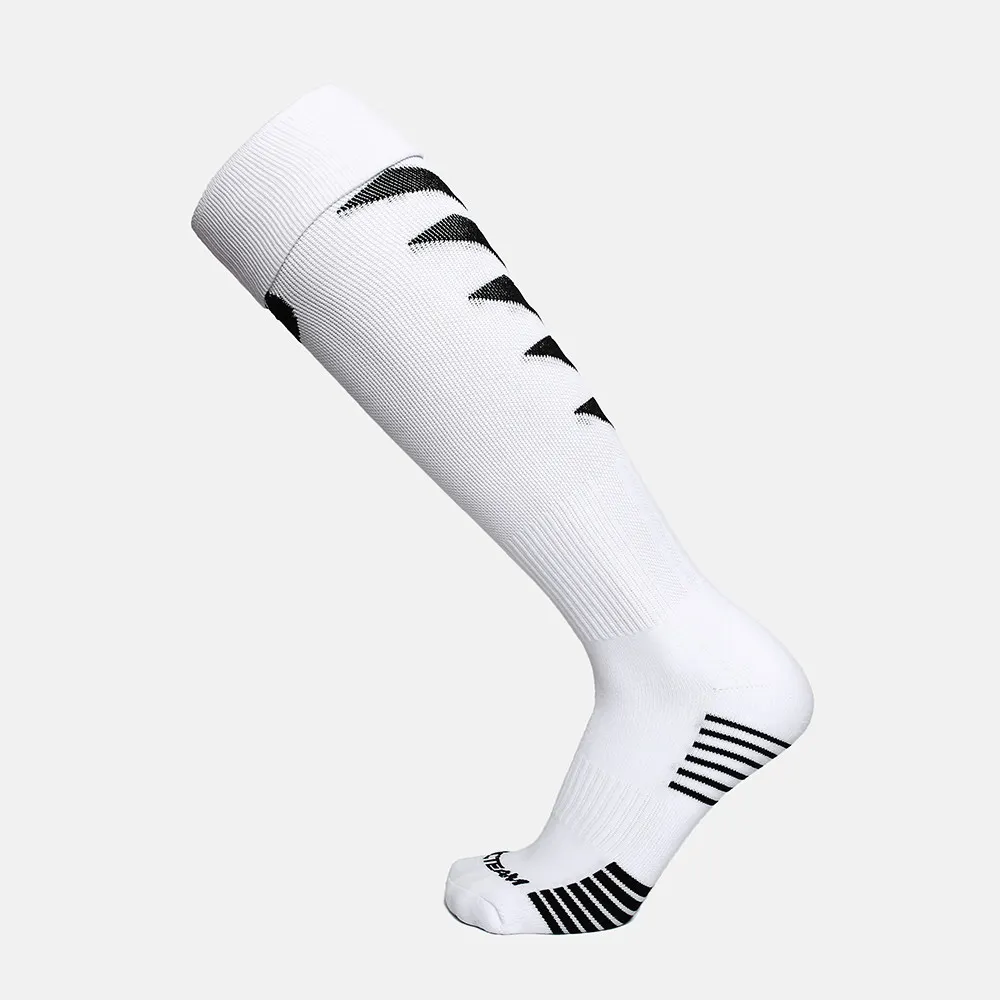 أحدث تصميم أبيض دافئ فوق الركبة جوارب لكرة القدم ، محبوك النايلون عرق التحكم الشباب جوارب لكرة القدم