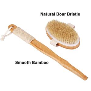 Venta caliente de tamaño doble desmontable para <span class=keywords><strong>cepillo</strong></span> de cuerpo trasero mango largo cepillos de baño de bambú de madera esponjas y depuradores - Product Image 3