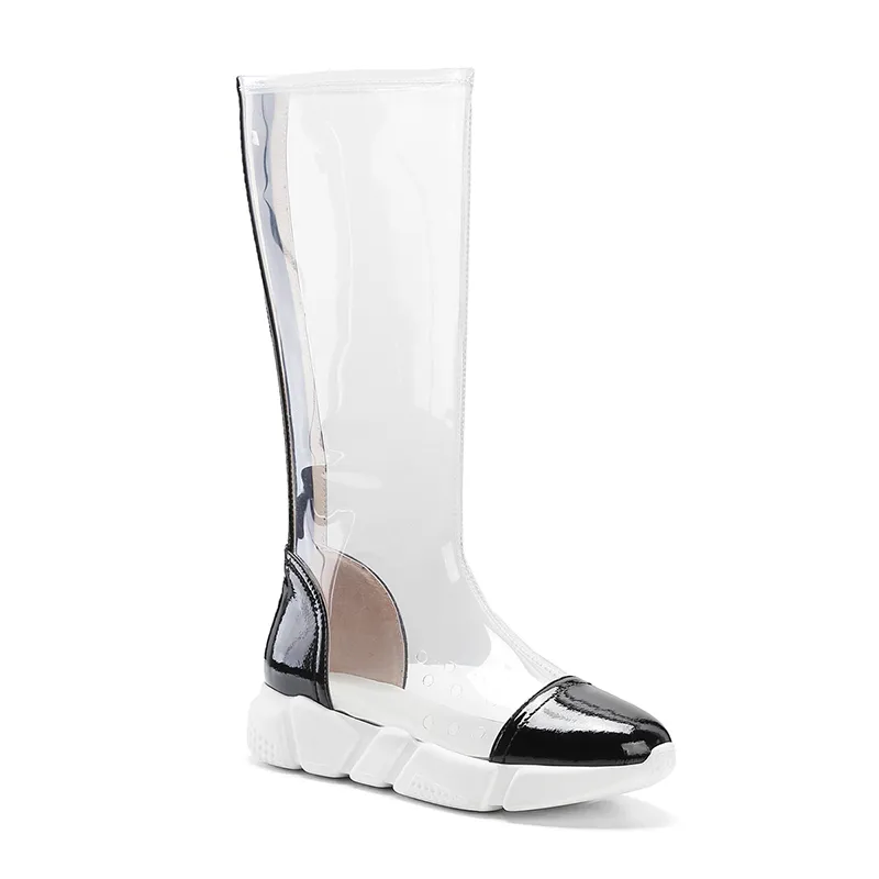 WETKISS 공장 넣는순간 ..... 나름 Logo Transparent PVC Boots 캐주얼 숙 녀 PVC Boots 2019 봄 패션 Med-Calf Boots women Shoes