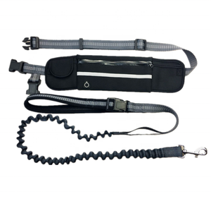 Correa elástica reflectante para perros para correr con manos libres de poliéster ecológica a la moda al por mayor con cintas estampadas y cuenco para mascotas - Product Image 5