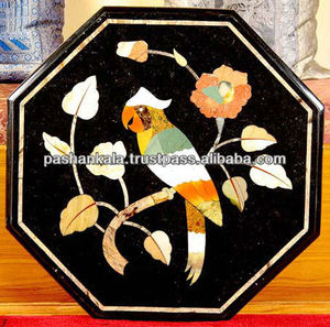 Fabriqués à la main Noir Marqueterie De Marbre Table Top - Product Image 1