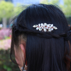 Semplice perla <span class=keywords><strong>d</strong></span>'acqua dolce dei capelli della sposa accessori di strass copricapo da sposa in <span class=keywords><strong>oro</strong></span> dei capelli del metallo pettini - Product Image 4