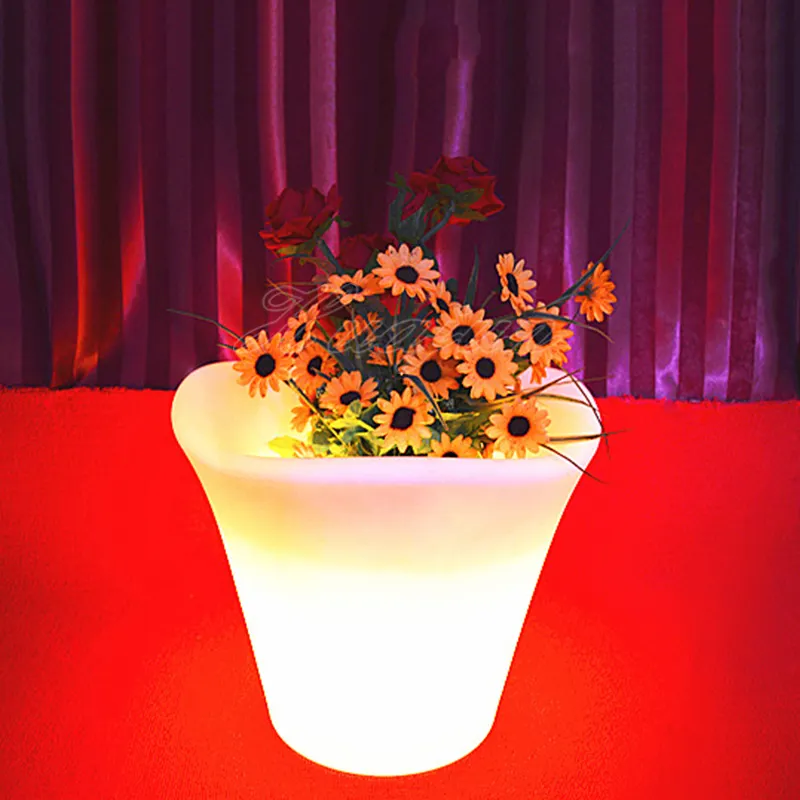 Vaso de flores de plástico inteligente, luz de led redonda pequena