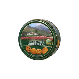 150g premium cookies countryside village style design pure butter shortbread premium iron round tins canned biscuits China OEM