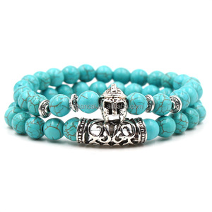Braccialetto Yoga in Pietra Naturale Turchese con Buddha, Teschio di Leopardo, Drago, Leone, Gufo, Cane, Zampa, Corda Elastica per Uomo e Donna - Product Image 3
