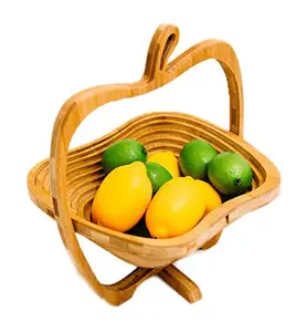 Hot Selling Collapsible Bamboo Apple Shaped Fruit and Veggie Basket All-Natural Bamboo Folding Collapsible Fruit Basket