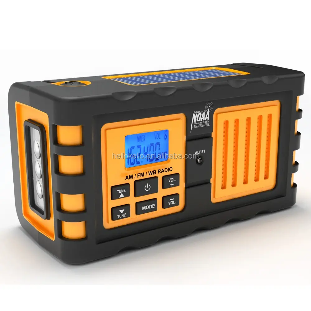 Kit di emergenza Essenziali Digitale Solar Dynamo AM/FM/All Pericolo Pubblico Alert Certificata NOAA Weather Radio con LED torcia