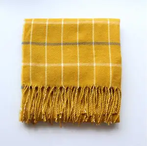 ZP wholesale cheap price plaid yellow pashmina wraps scarf with fringe