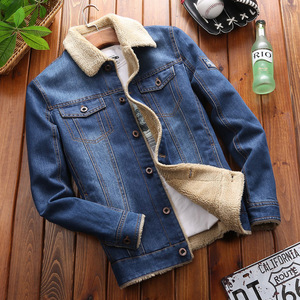 Áo khoác denim nam có lớp lót và cổ áo bằng lông thú giả - Product Image 2