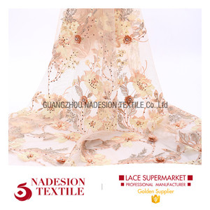 Color melocotón diseño 3D Champagne LACE tulle bordado telas <span class=keywords><strong>por</strong></span> <span class=keywords><strong>metros</strong></span> - Product Image 1
