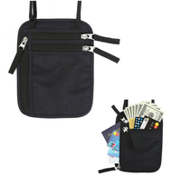 Portefeuille RFID de voyage confortable en nylon avec fermeture éclair, pour collier de cou, dissimulé sous les vêtements, pour argent, passeport et documents