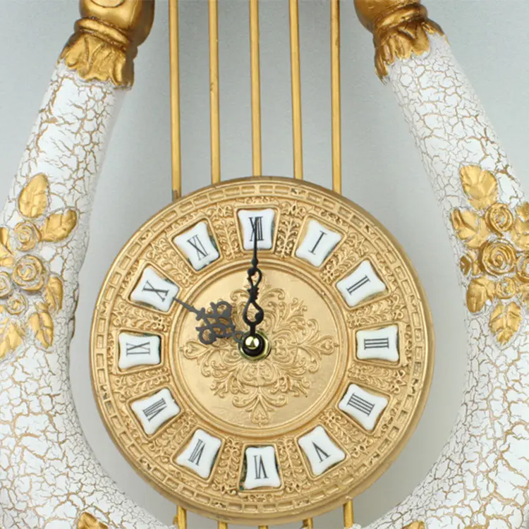 European High Quality Mute DIY Fashion Harp Shape Light Luxury Retro Nordic Decorative Wall Clock