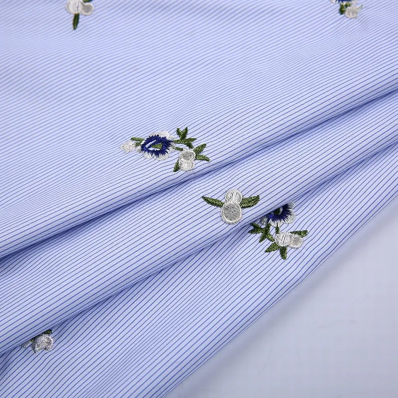 Textile Polyester Fabric Customized Tc Embroidery Floral Cotton Design Blue Woven Fashion Embroidered Customized Color 100 Yards