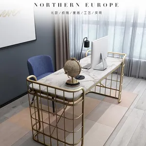 Table d'ordinateur Style marbre, pieds en métal concis et facile à nettoyer, table d'angle de luxe