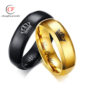 Her King Black His Queen Golden Ring Mens Women Stainless Steel Rings Wedding Band Anniversary Engagement Promise Crown Ring