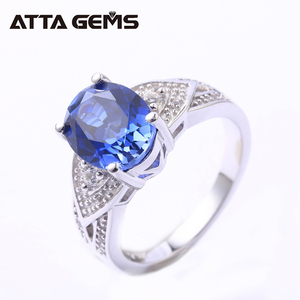925 de plata esterlina Diente de forma Oval de oro blanco anillo de zafiro azul para los hombres y las mujeres boda banda - Product Image 1