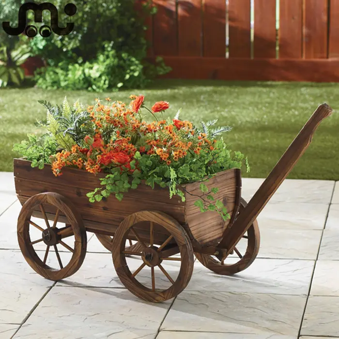 Wagon de <span class=keywords><strong>jardin</strong></span> en bois à 4 roues, jouet décoratif et nostalgique
