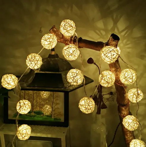 2M Rattan topu LED dize ışık peri ışıkları tatil ışık parti düğün noel Garland Gerlyanda dekorasyon