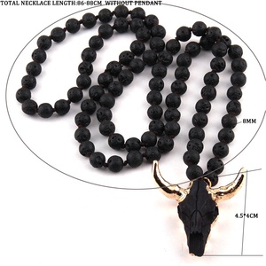 8mm Bohemia Declaración de las mujeres collar de nudo de la cabeza del cráneo de amazonita Natural piedra cuerno de toro collar - Product Image 3