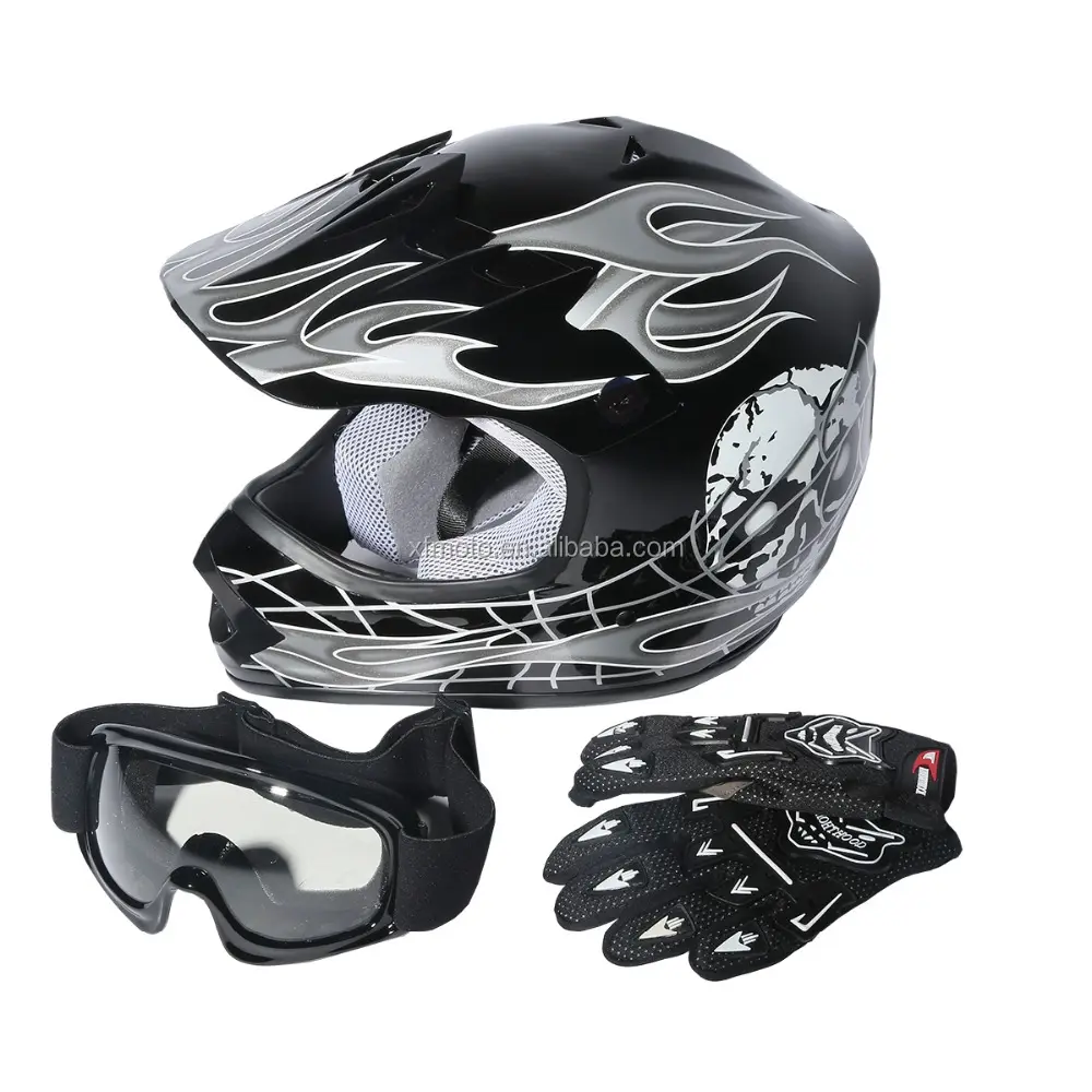 Casco de Motocross con calavera para jóvenes, gafas, Guantes, interfono, S, M, L, DOT