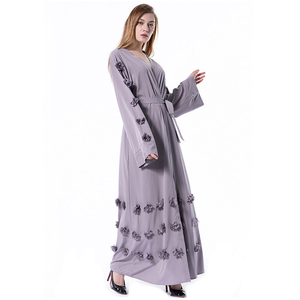 Promotional Loose Winter Islamic Abaya <strong>Kimono</strong> <strong>Black</strong> Women <strong>Long</strong> Lace Batwing Sleeve Front Open Beading Dubai Dress Polyester - Product Image 5