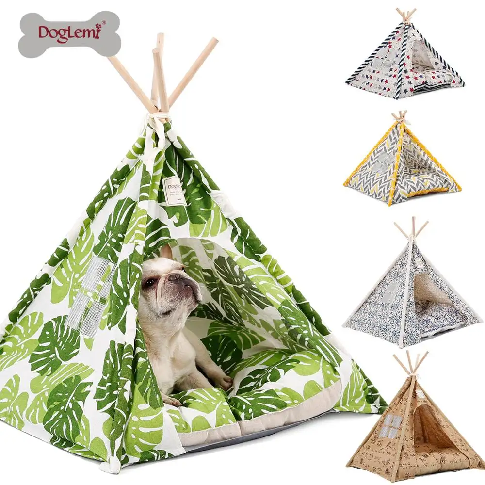 Huisdier Teepee Tent Opvouwbare Hout Linnen Cave Bed Hond Kat Tipi Huis Indian Tenten